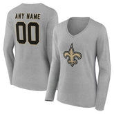 New Orleans Saints Women's Team Authentic Personalized Name & Number Long Sleeve V-Neck T-Shirt Gray | NFL