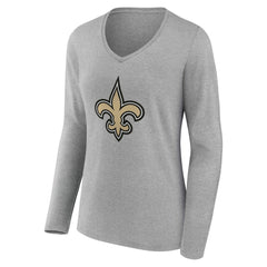 New Orleans Saints Women's Team Authentic Personalized Name & Number Long Sleeve V-Neck T-Shirt Gray | NFL