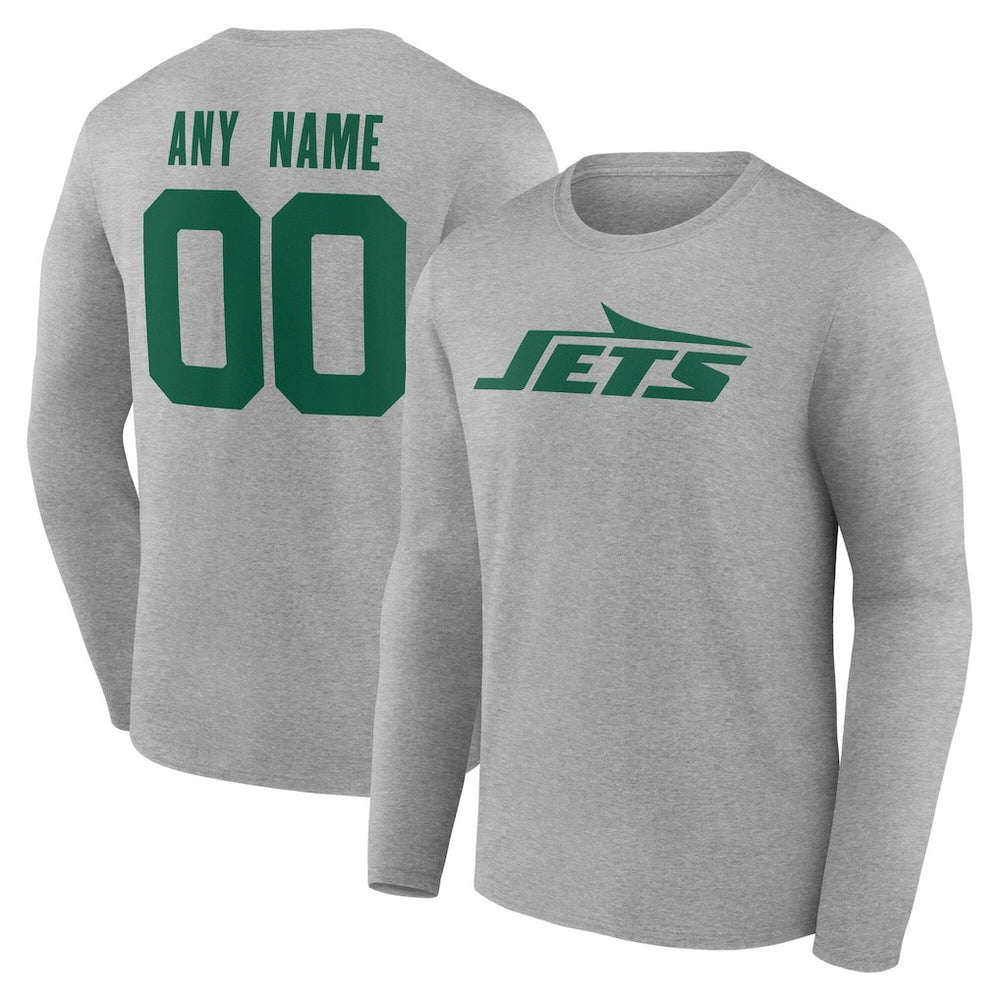 New York Jets Team Authentic Personalized Name & Number Long Sleeve T-Shirt Gray | NFL