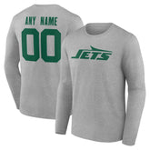 New York Jets Team Authentic Personalized Name & Number Long Sleeve T-Shirt Gray | NFL