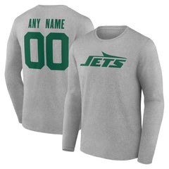 New York Jets Team Authentic Personalized Name & Number Long Sleeve T-Shirt Gray | NFL