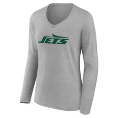 New York Jets Women's Team Authentic Personalized Name & Number Long Sleeve V-Neck T-Shirt Gray | NFL