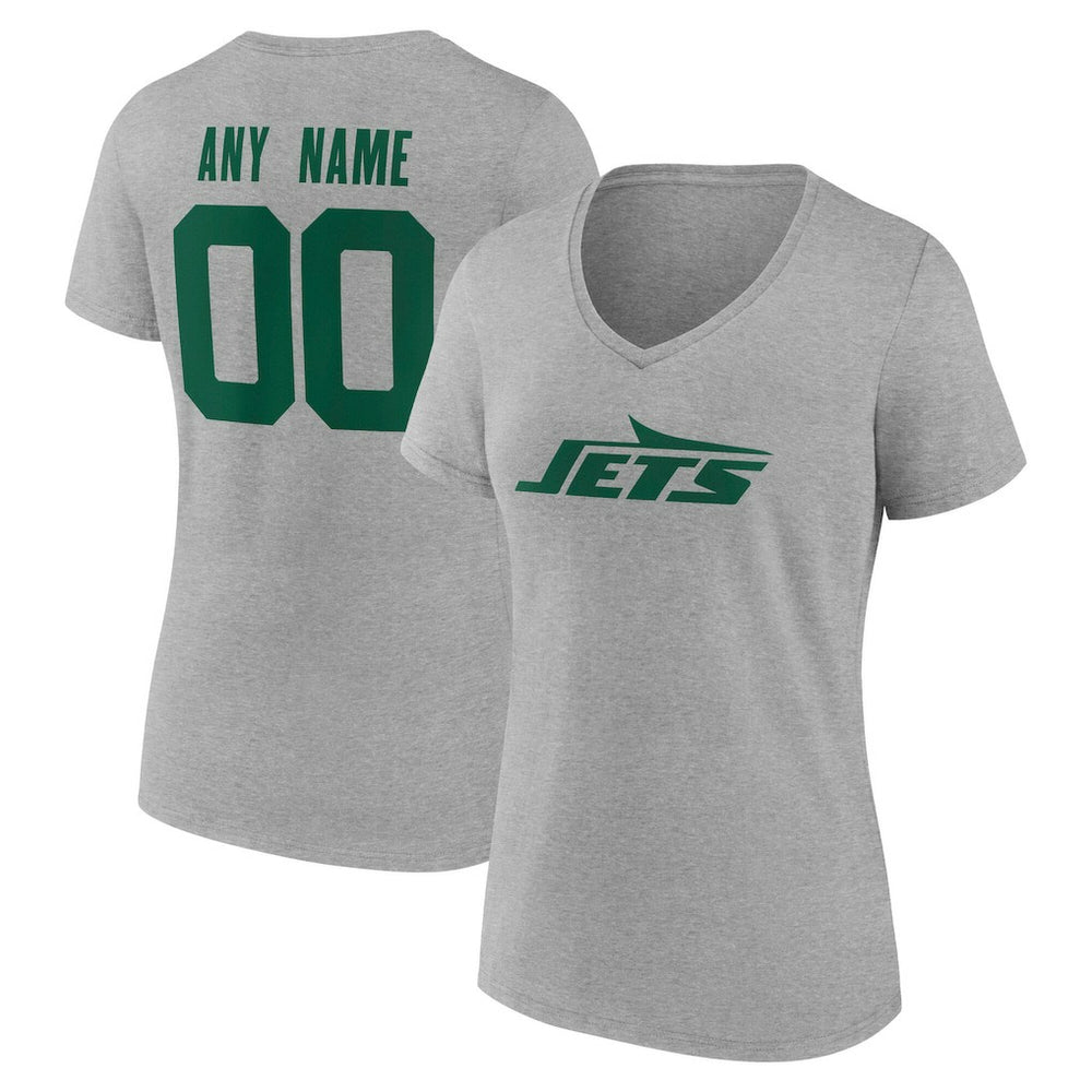 New York Jets Women's Team Authentic Personalized Name & Number V-Neck T-Shirt Gray | NFL