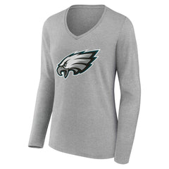 Philadelphia Eagles Women's Team Authentic Personalized Name & Number Long Sleeve V-Neck T-Shirt Gray | NFL