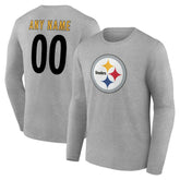 Pittsburgh Steelers Team Authentic Personalized Name & Number Long Sleeve T-Shirt Gray | NFL