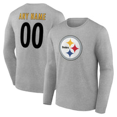 Pittsburgh Steelers Team Authentic Personalized Name & Number Long Sleeve T-Shirt Gray | NFL