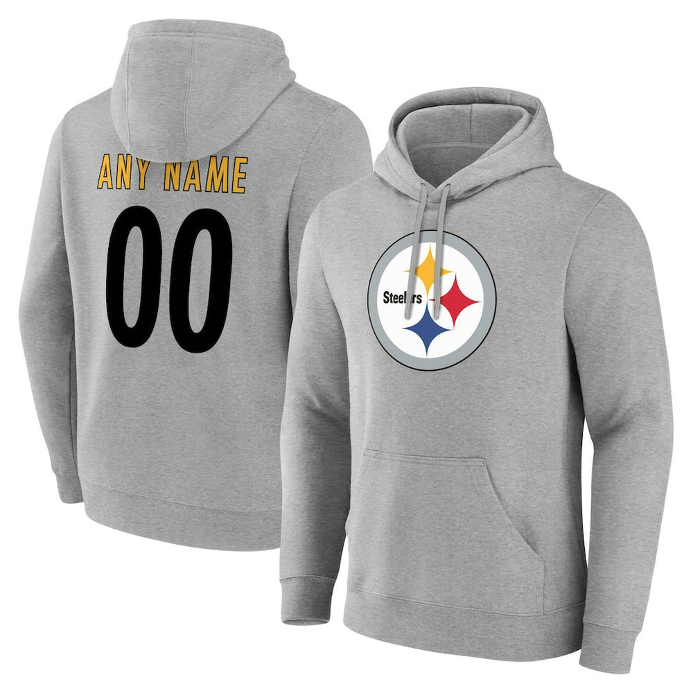 Pittsburgh Steelers Team Authentic Personalized Name & Number Hoodie Gray | NFL