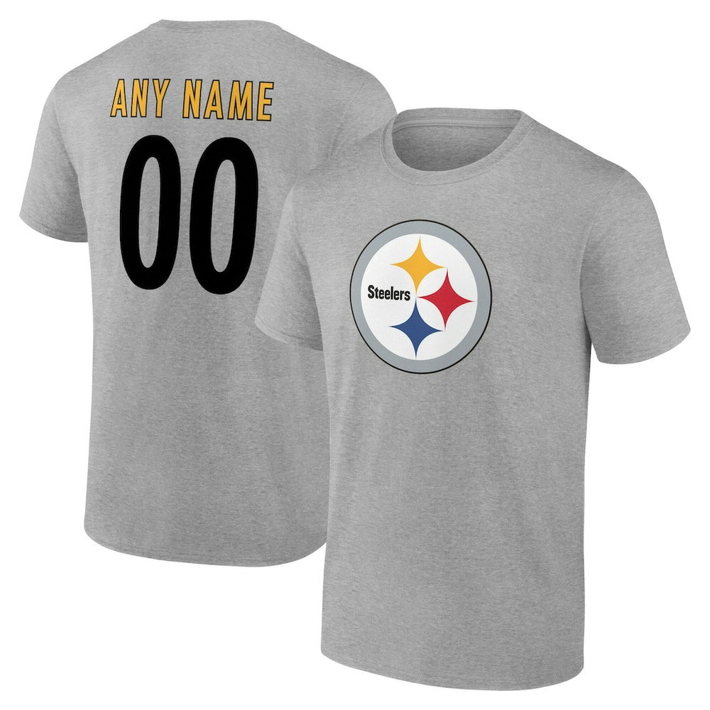 Pittsburgh Steelers Team Authentic Personalized Name & Number T-Shirt Gray | NFL