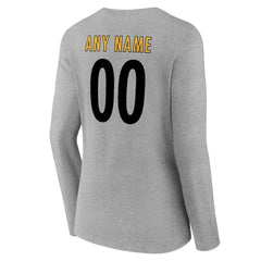Pittsburgh Steelers Women's Team Authentic Personalized Name & Number Long Sleeve V-Neck T-Shirt Gray | NFL