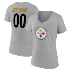 Pittsburgh Steelers Women's Team Authentic Personalized Name & Number V-Neck T-Shirt Gray | NFL