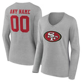 San Francisco 49ers Women's Team Authentic Personalized Name & Number Long Sleeve V-Neck T-Shirt Gray | NFL