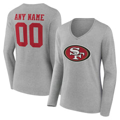 San Francisco 49ers Women's Team Authentic Personalized Name & Number Long Sleeve V-Neck T-Shirt Gray | NFL
