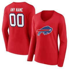 Buffalo Bills Women's Team Authentic Personalized Name & Number Long Sleeve V-Neck T-Shirt Red | NFL
