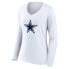 Dallas Cowboys Women's Team Authentic Personalized Name & Number Long Sleeve V-Neck T-Shirt White | NFL