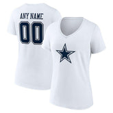 Dallas Cowboys Women's Team Authentic Personalized Name & Number V-Neck T-Shirt White | NFL