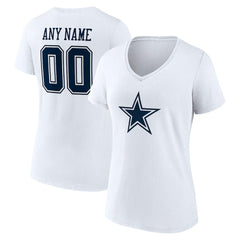 Dallas Cowboys Women's Team Authentic Personalized Name & Number V-Neck T-Shirt White | NFL