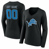 Detroit Lions Women's Team Authentic Personalized Name & Number Long Sleeve V-Neck T-Shirt Black | NFL