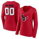 Houston Texans Women's Team Authentic Personalized Name & Number Long Sleeve V-Neck T-Shirt Red | NFL