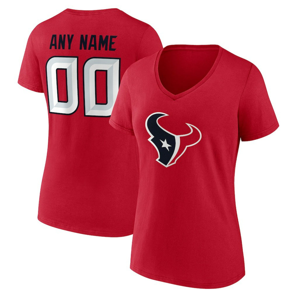 Houston Texans Women's Team Authentic Personalized Name & Number V-Neck T-Shirt Red | NFL