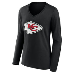 Kansas City Chiefs Women's Team Authentic Personalized Name & Number Long Sleeve V-Neck T-Shirt Black | NFL