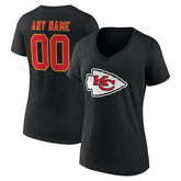 Kansas City Chiefs Women's Team Authentic Personalized Name & Number V-Neck T-Shirt Black | NFL