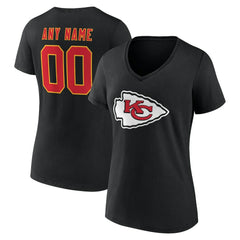 Kansas City Chiefs Women's Team Authentic Personalized Name & Number V-Neck T-Shirt Black | NFL