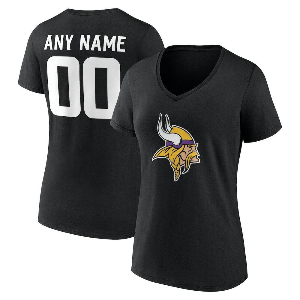 Minnesota Vikings Women's Team Authentic Personalized Name & Number V-Neck T-Shirt Black | NFL