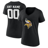 Minnesota Vikings Women's Team Authentic Personalized Name & Number V-Neck T-Shirt Black | NFL