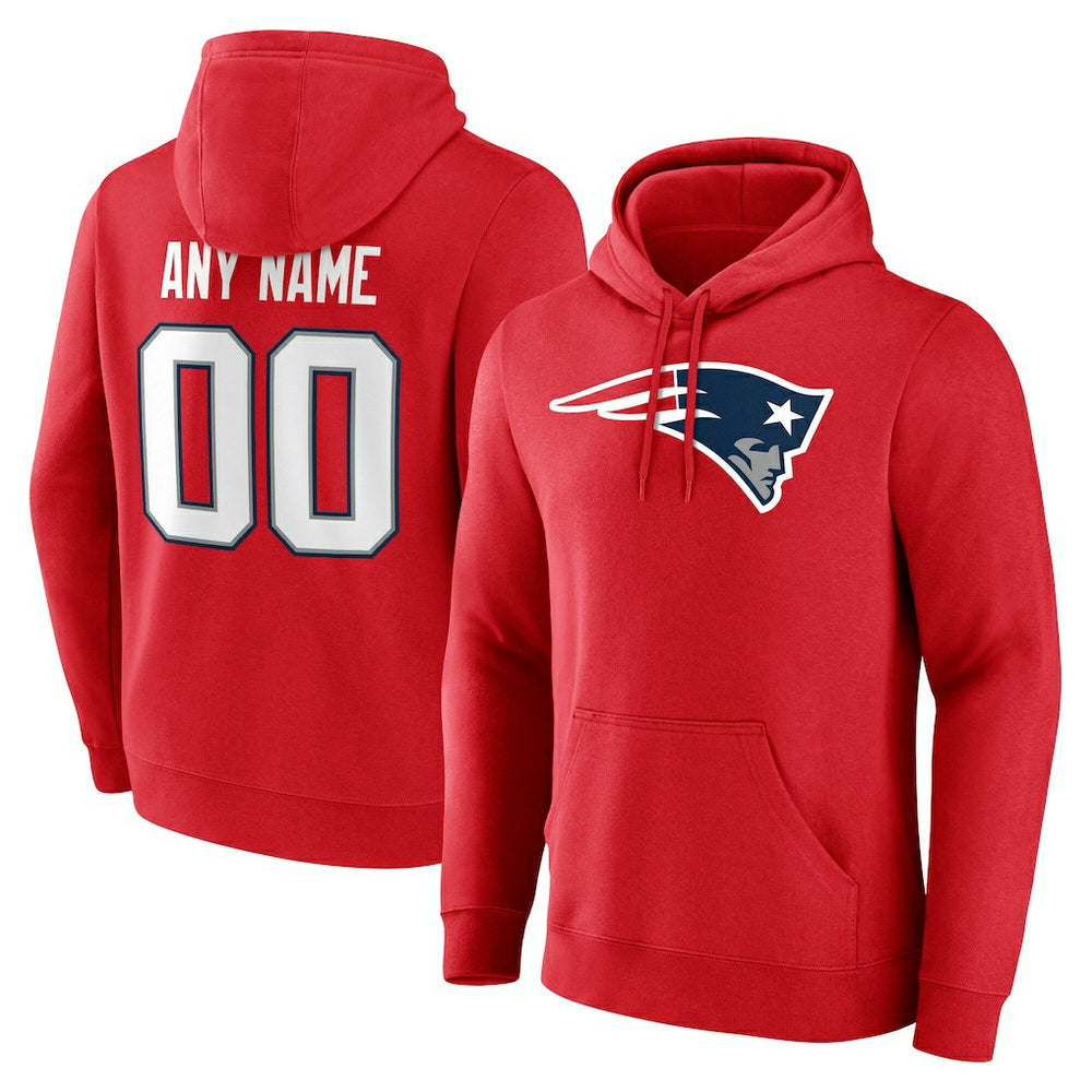 New England Patriots Team Authentic Personalized Name & Number Hoodie Red | NFL