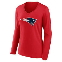 New England Patriots Women's Team Authentic Personalized Name & Number Long Sleeve V-Neck T-Shirt Red | NFL