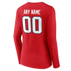 New England Patriots Women's Team Authentic Personalized Name & Number Long Sleeve V-Neck T-Shirt Red | NFL