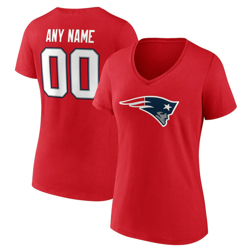 New England Patriots Women's Team Authentic Personalized Name & Number V-Neck T-Shirt Red | NFL