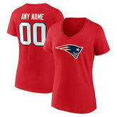 New England Patriots Women's Team Authentic Personalized Name & Number V-Neck T-Shirt Red | NFL