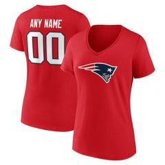 New England Patriots Women's Team Authentic Personalized Name & Number V-Neck T-Shirt Red | NFL