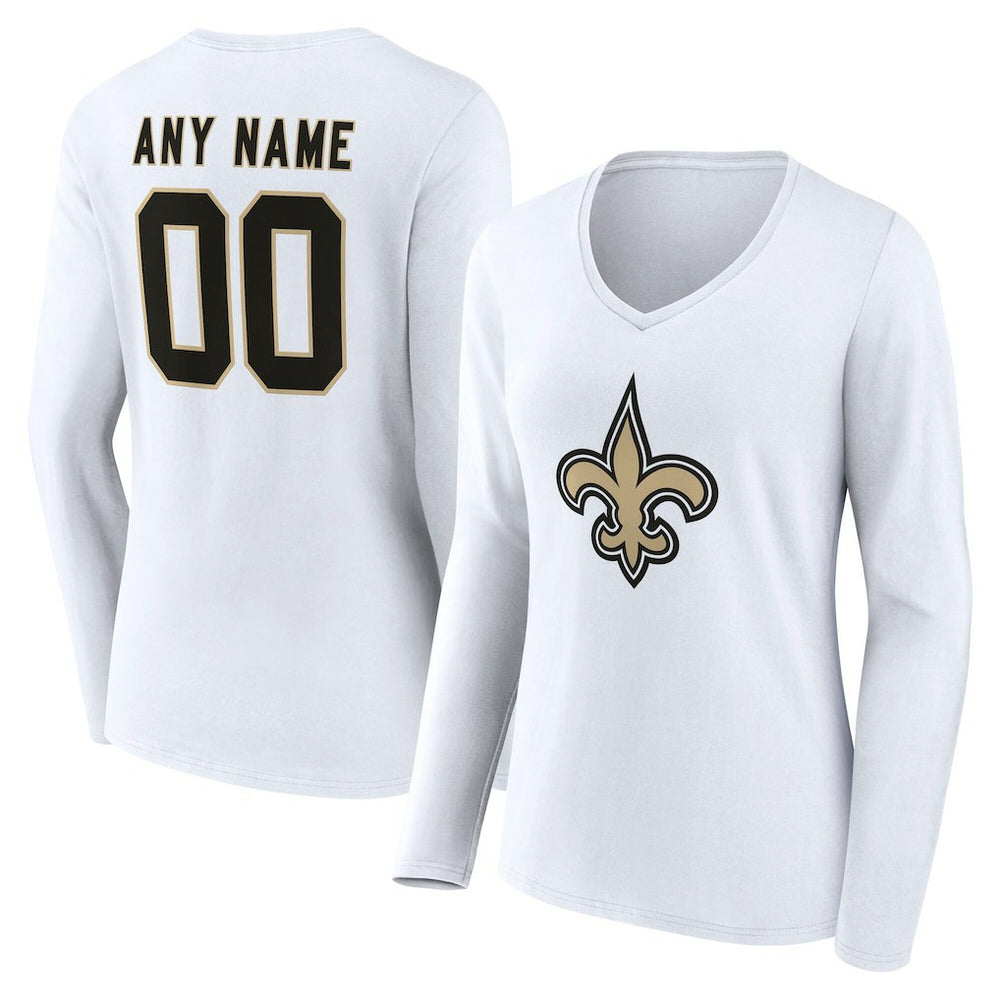 New Orleans Saints Women's Team Authentic Personalized Name & Number Long Sleeve V-Neck T-Shirt White | NFL