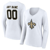 New Orleans Saints Women's Team Authentic Personalized Name & Number Long Sleeve V-Neck T-Shirt White | NFL