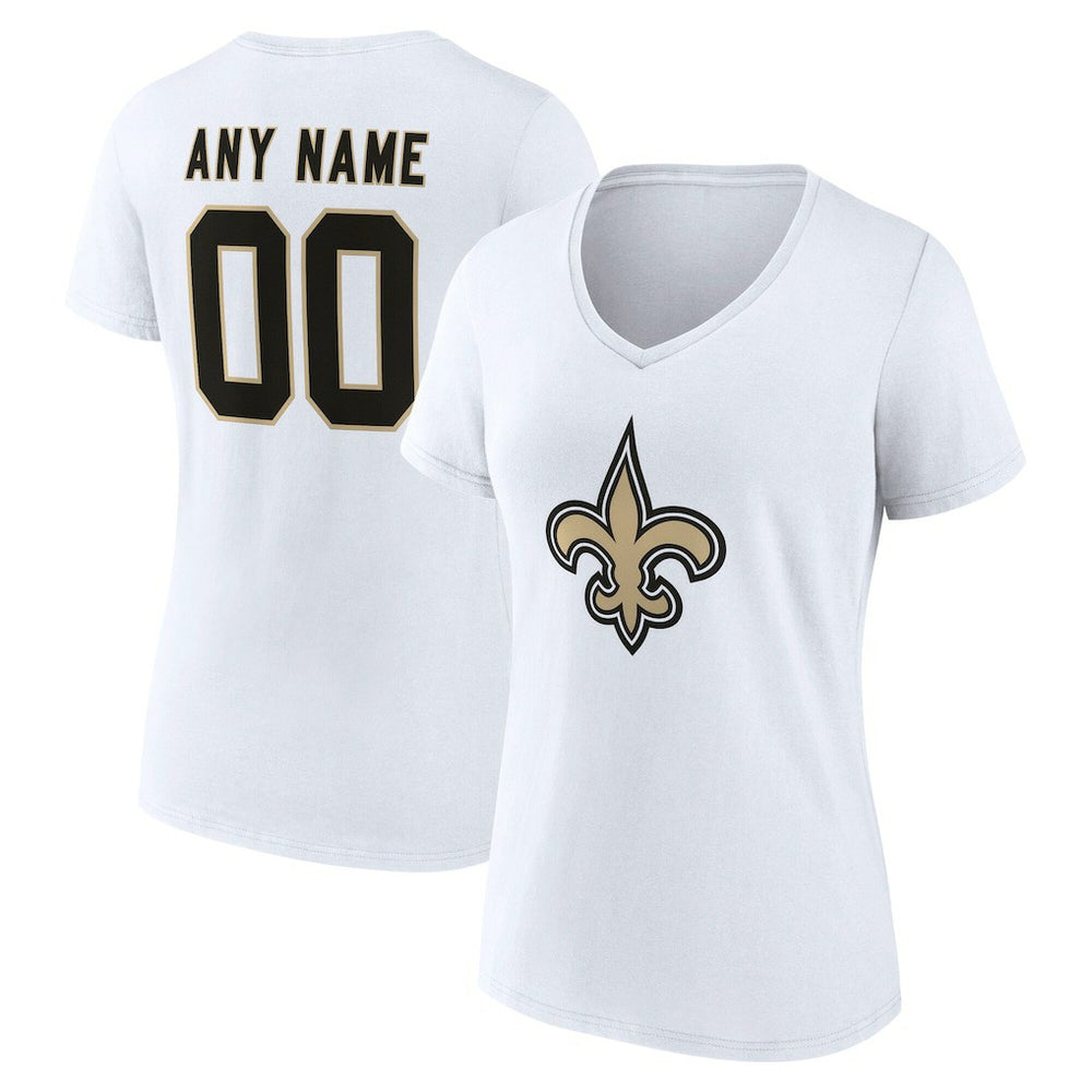 New Orleans Saints Women's Team Authentic Personalized Name & Number V-Neck T-Shirt White | NFL