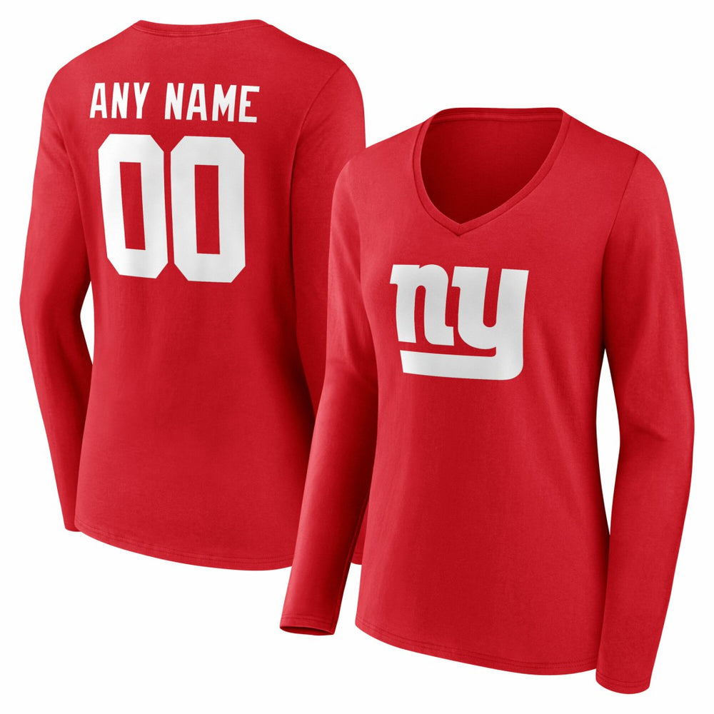 New York Giants Women's Team Authentic Personalized Name & Number Long Sleeve V-Neck T-Shirt Red | NFL