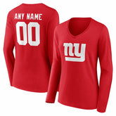 New York Giants Women's Team Authentic Personalized Name & Number Long Sleeve V-Neck T-Shirt Red | NFL