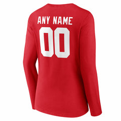 New York Giants Women's Team Authentic Personalized Name & Number Long Sleeve V-Neck T-Shirt Red | NFL