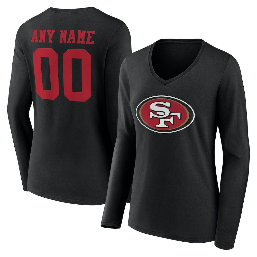 San Francisco 49ers Women's Team Authentic Personalized Name & Number Long Sleeve V-Neck T-Shirt Black | NFL