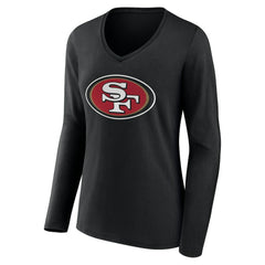 San Francisco 49ers Women's Team Authentic Personalized Name & Number Long Sleeve V-Neck T-Shirt Black | NFL