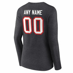 Tampa Bay Buccaneers Women's Team Authentic Personalized Name & Number Long Sleeve V-Neck T-Shirt Charcoal | NFL