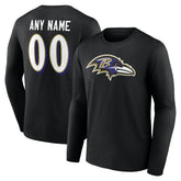 Baltimore Ravens Team Authentic Personalized Name & Number Long Sleeve T-Shirt Black | NFL