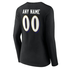 Baltimore Ravens Women's Team Authentic Personalized Name & Number Long Sleeve V-Neck T-Shirt Black | NFL