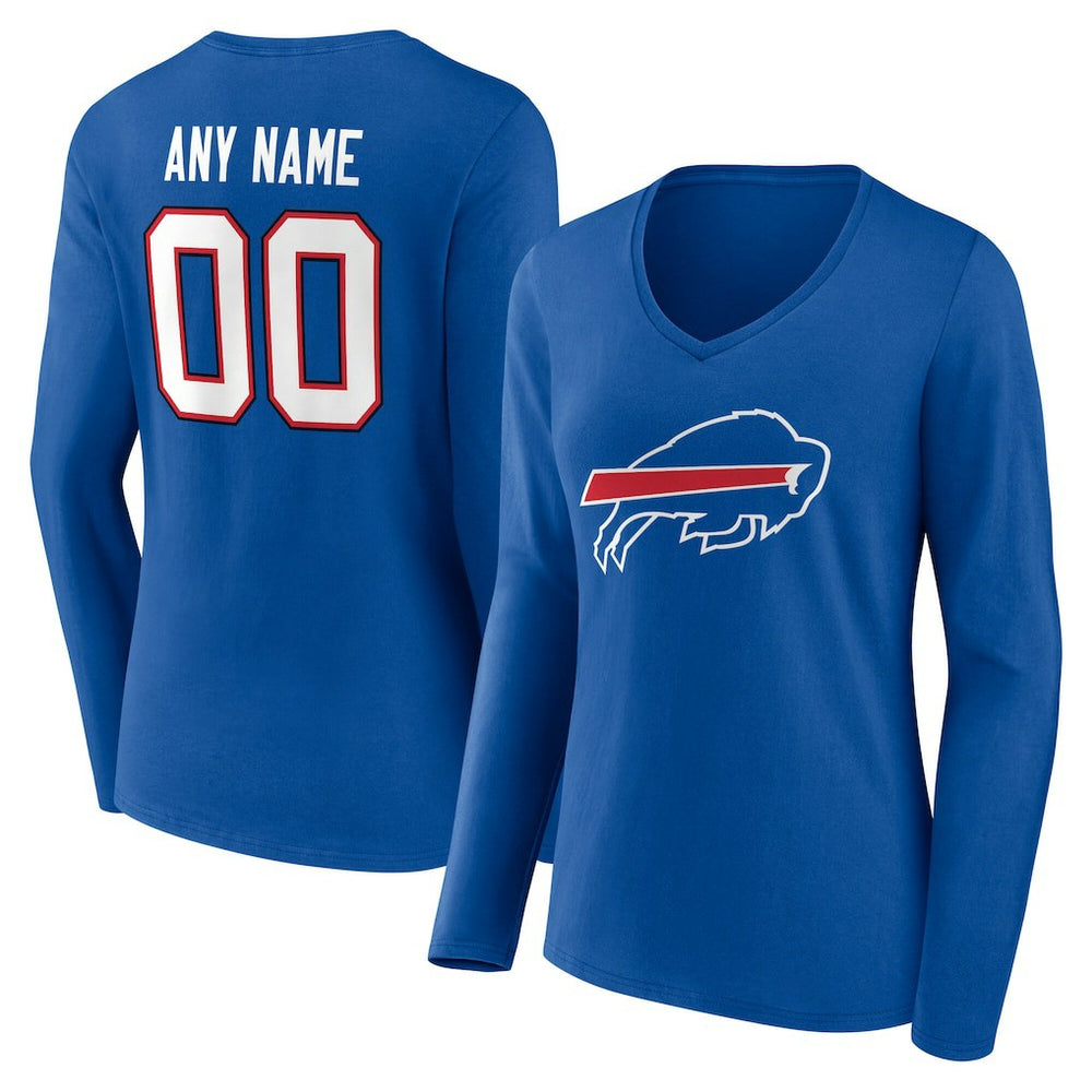 Buffalo Bills Women's Team Authentic Personalized Name & Number Long Sleeve V-Neck T-Shirt Royal | NFL