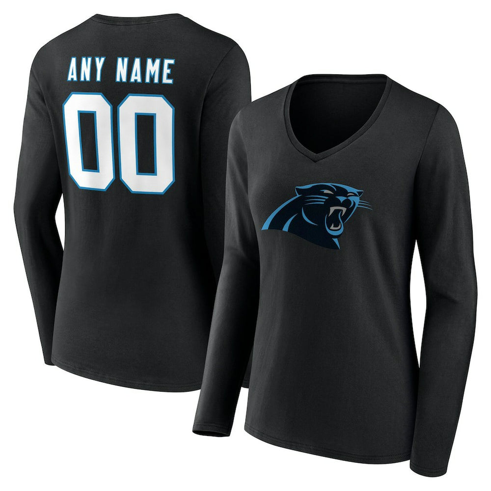Carolina Panthers Women's Team Authentic Personalized Name & Number Long Sleeve V-Neck T-Shirt Black | NFL