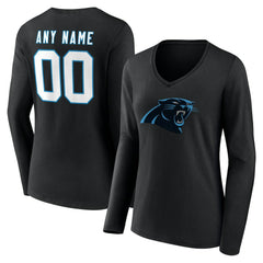 Carolina Panthers Women's Team Authentic Personalized Name & Number Long Sleeve V-Neck T-Shirt Black | NFL