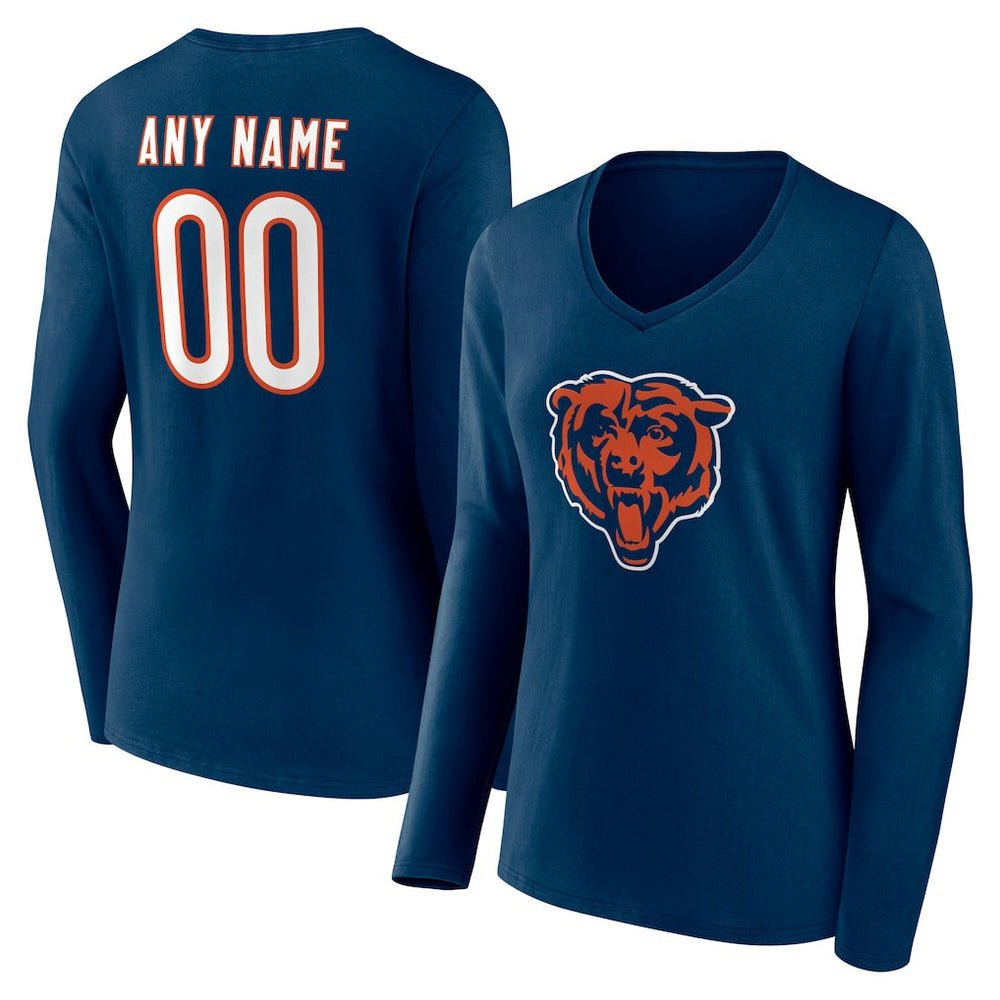 Chicago Bears Women's Team Authentic Personalized Name & Number Long Sleeve V-Neck T-Shirt Navy | NFL