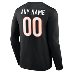 Cincinnati Bengals Team Authentic Personalized Name & Number Long Sleeve T-Shirt Black | NFL